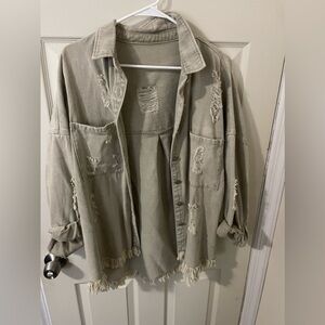 Cream/ tan button up ripped / frayed jacket